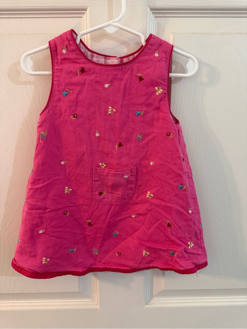 Bright Pink Embroidered Girls' Tank Dress